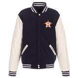 Houston Astros - JH Design Reversible Fleece Jacket with Faux Leather Sleeves - Navy/White - JH Design