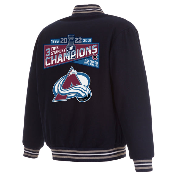 Colorado Avalanche 3-Time Stanley Cup Champions Reversible Wool Jacket - Navy - J.H. Sports Jackets