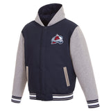 Colorado Avalanche Two-Tone Reversible Fleece Hooded Jacket -Navy/Grey - JH Design