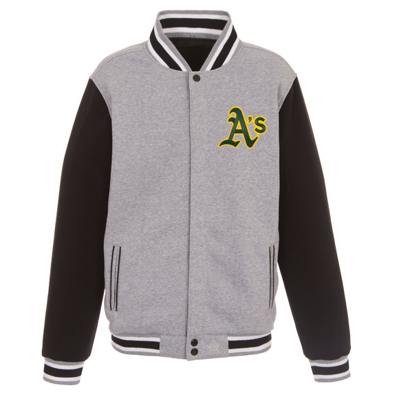 Oakland Athletics Two-Tone Reversible Fleece Jacket - Gray/Black - JH Design