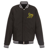Oakland Athletics - JH Design Reversible Fleece Jacket with Faux Leather Sleeves - Black/White - J.H. Sports Jackets