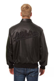 Oakland Athletics Full Leather Jacket - Black/Black - JH Design