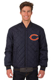 Chicago Bears Wool & Leather Reversible Jacket w/ Embroidered Logos - Charcoal/Navy - J.H. Sports Jackets