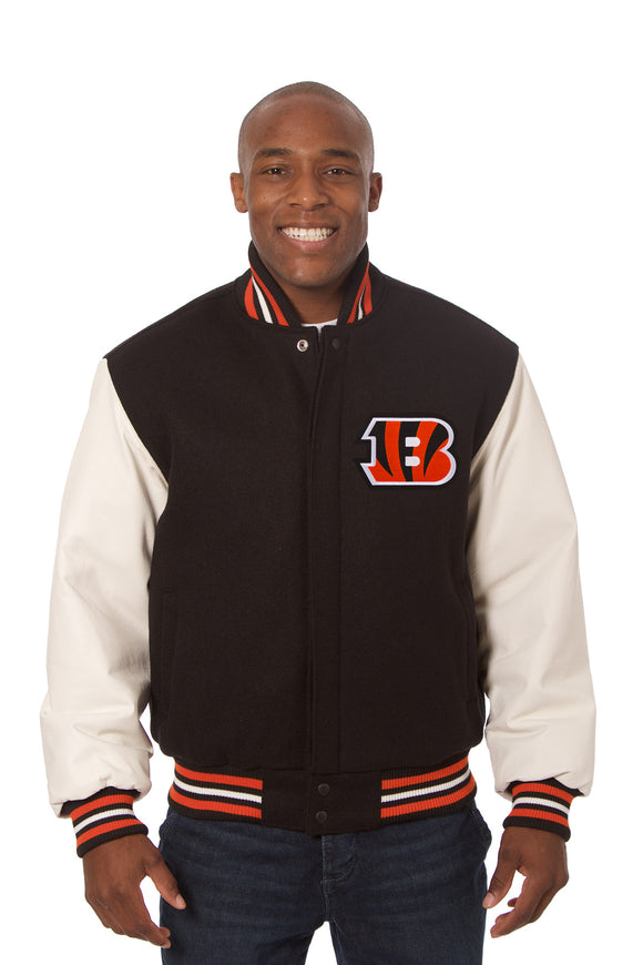 Cincinnati Bengals Two-Tone Wool and Leather Jacket - Black/White - J.H. Sports Jackets