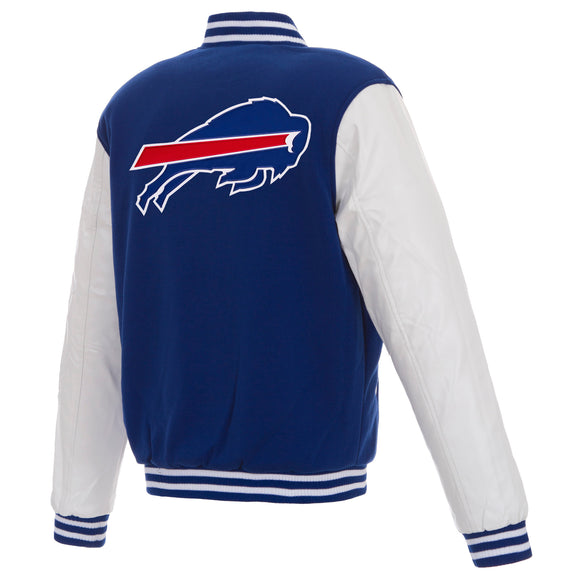Buffalo Bills - JH Design Reversible Fleece Jacket with Faux Leather Sleeves - Royal/White - J.H. Sports Jackets