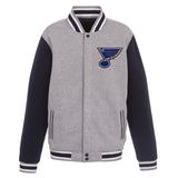 St. Louis Blues Two-Tone Reversible Fleece Jacket - Gray/Navy - J.H. Sports Jackets