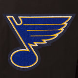 St. Louis Blues Wool & Leather Reversible Jacket w/ Embroidered Logos - Black - J.H. Sports Jackets