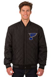 St. Louis Blues Wool & Leather Reversible Jacket w/ Embroidered Logos - Black - J.H. Sports Jackets