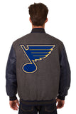 St. Louis Blues Wool & Leather Reversible Jacket w/ Embroidered Logos - Charcoal/Navy - J.H. Sports Jackets