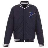 St. Louis Blues JH Design Reversible Fleece Jacket with Faux Leather Sleeves - Navy/White - JH Design