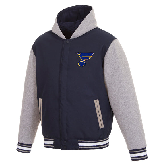 St. Louis Blues Two-Tone Reversible Fleece Hooded Jacket - Navy/Grey - JH Design