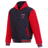 Atlanta Braves JH Design 2021 World Series Champions Reversible Fleece Hooded Full-Snap Jacket - Navy/Red - J.H. Sports Jackets