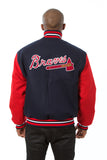Atlanta Braves Two-Tone Wool Jacket w/ Handcrafted Leather Logos - Navy/Red - JH Design