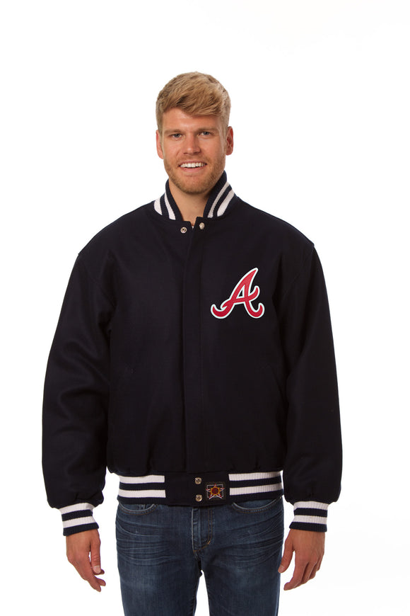 Atlanta Braves Two-Tone Wool Jacket w/ Embroidered Logos - Navy