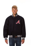 Atlanta Braves Wool Jacket w/ Handcrafted Leather Logos - Navy - JH Design