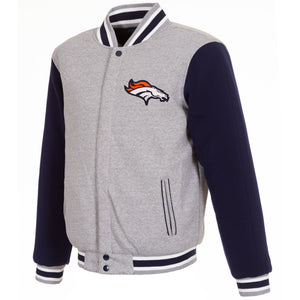 Denver Broncos Two-Tone Reversible Fleece Jacket - Gray/Navy - J.H. Sports Jackets