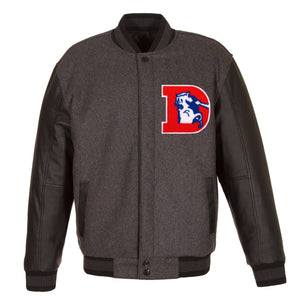 Denver Broncos Wool & Leather Throwback Reversible Jacket - Charcoal - J.H. Sports Jackets