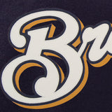 Milwaukee Brewers Two-Tone Wool Jacket w/ Handcrafted Leather Logos - Navy/Gray - JH Design
