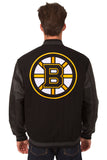 Boston Bruins Wool & Leather Reversible Jacket w/ Embroidered Logos - Black - J.H. Sports Jackets