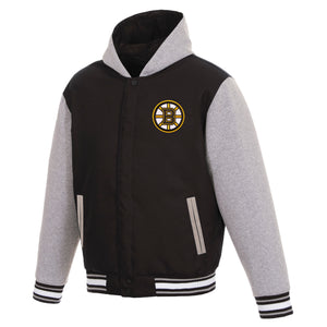 Boston Bruins Two-Tone Reversible Fleece Hooded Jacket - Black/Grey - JH Design