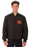 Cleveland Browns Wool & Leather Reversible Jacket w/ Embroidered Logos - Black - J.H. Sports Jackets