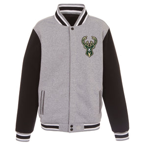Milwaukee Bucks Two-Tone Reversible Fleece Jacket - Gray/Black - JH Design