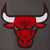 Chicago Bulls Wool & Leather Reversible Jacket w/ Embroidered Logos - Charcoal/Black - J.H. Sports Jackets