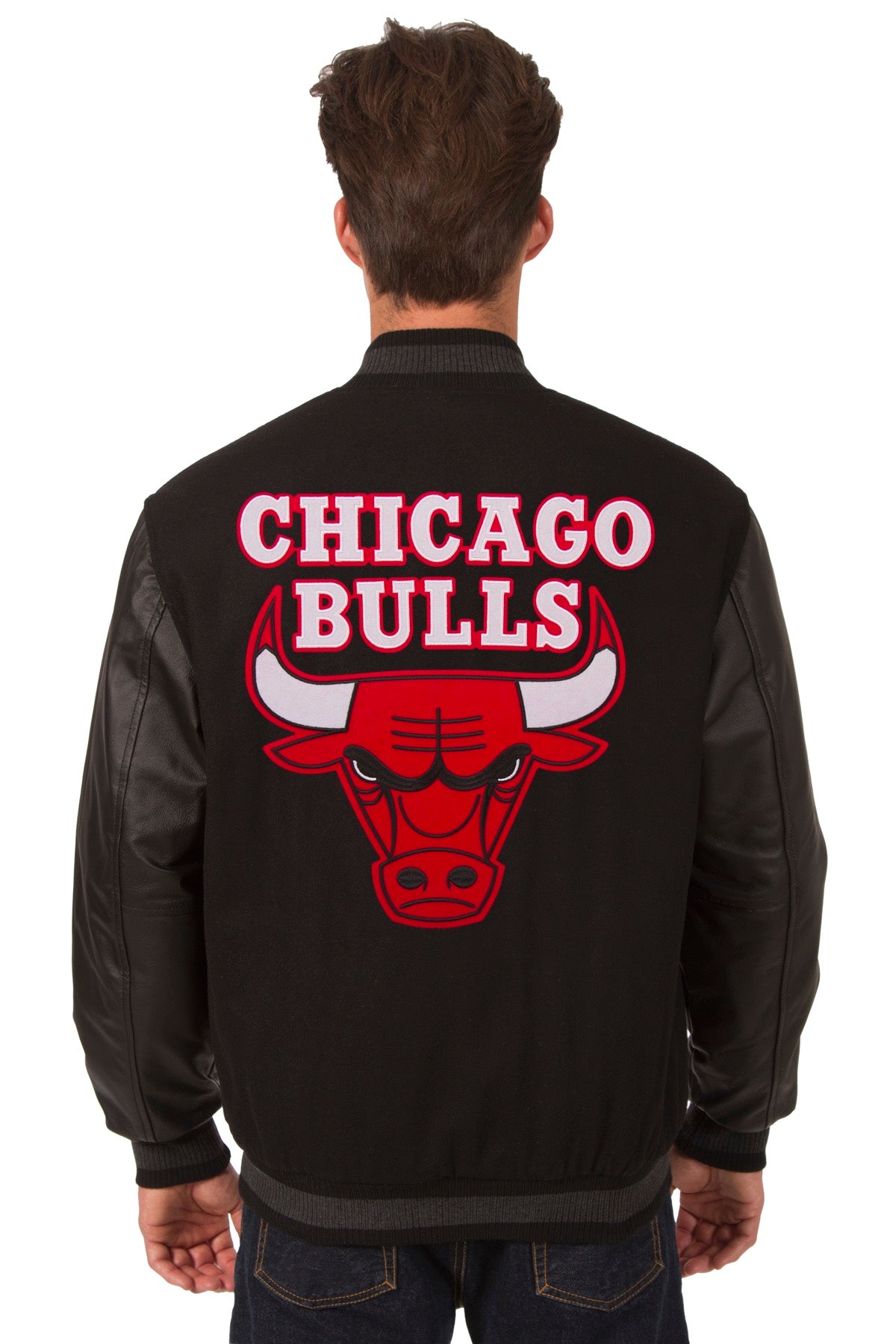 Chicago Bulls JH Design Big & Tall All Wool Jacket with Leather Logo -  Black/Red