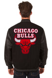 Chicago Bulls Wool & Leather Reversible Jacket w/ Embroidered Logos - Black - J.H. Sports Jackets