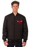 Chicago Bulls Wool & Leather Reversible Jacket w/ Embroidered Logos - Black - J.H. Sports Jackets
