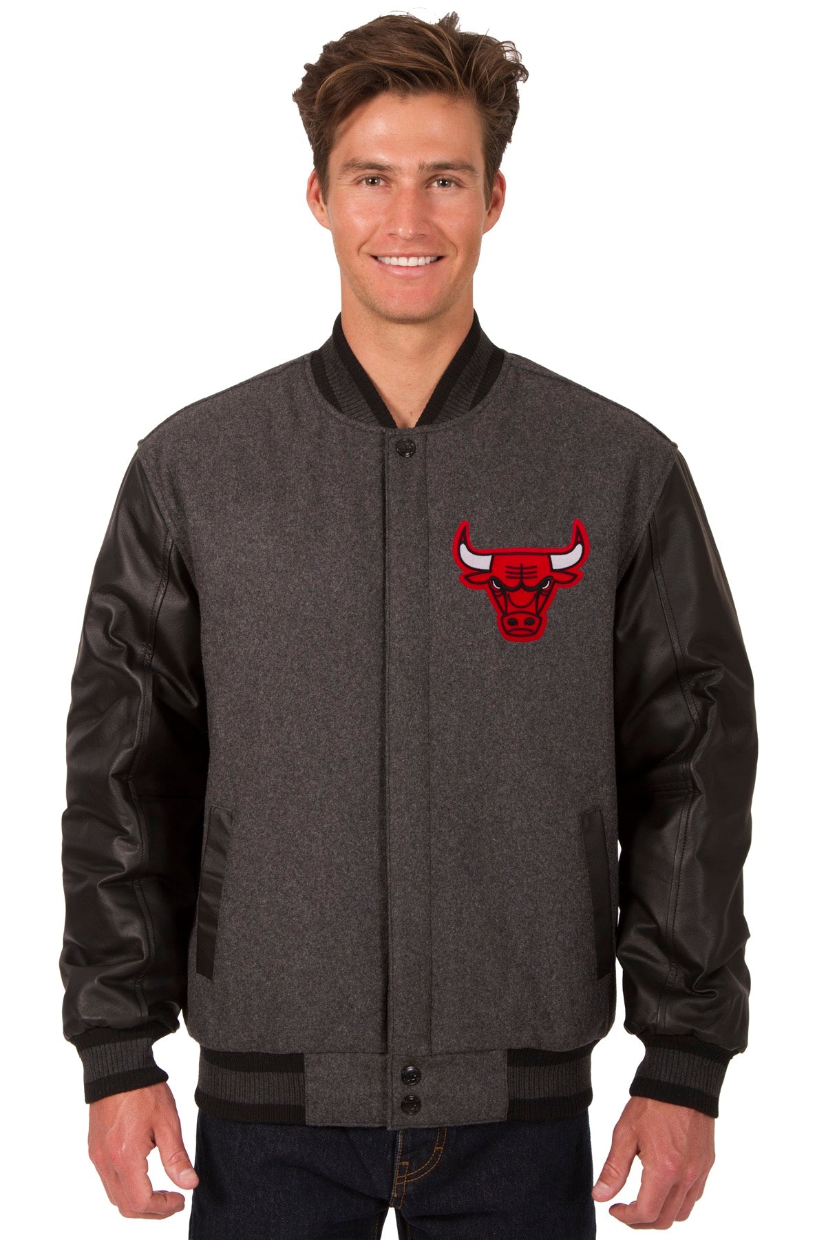 Chicago Bulls Wool & Leather Reversible Jacket w/ Embroidered