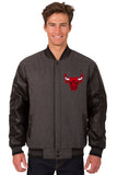 Chicago Bulls Wool & Leather Reversible Jacket w/ Embroidered Logos - Charcoal/Black - J.H. Sports Jackets