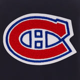 Montreal Canadiens JH Design Reversible Fleece Jacket with Faux Leather Sleeves - Navy/White - JH Design