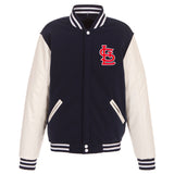 St. Louis Cardinals - JH Design Reversible Fleece Jacket with Faux Leather Sleeves - Navy/White - J.H. Sports Jackets