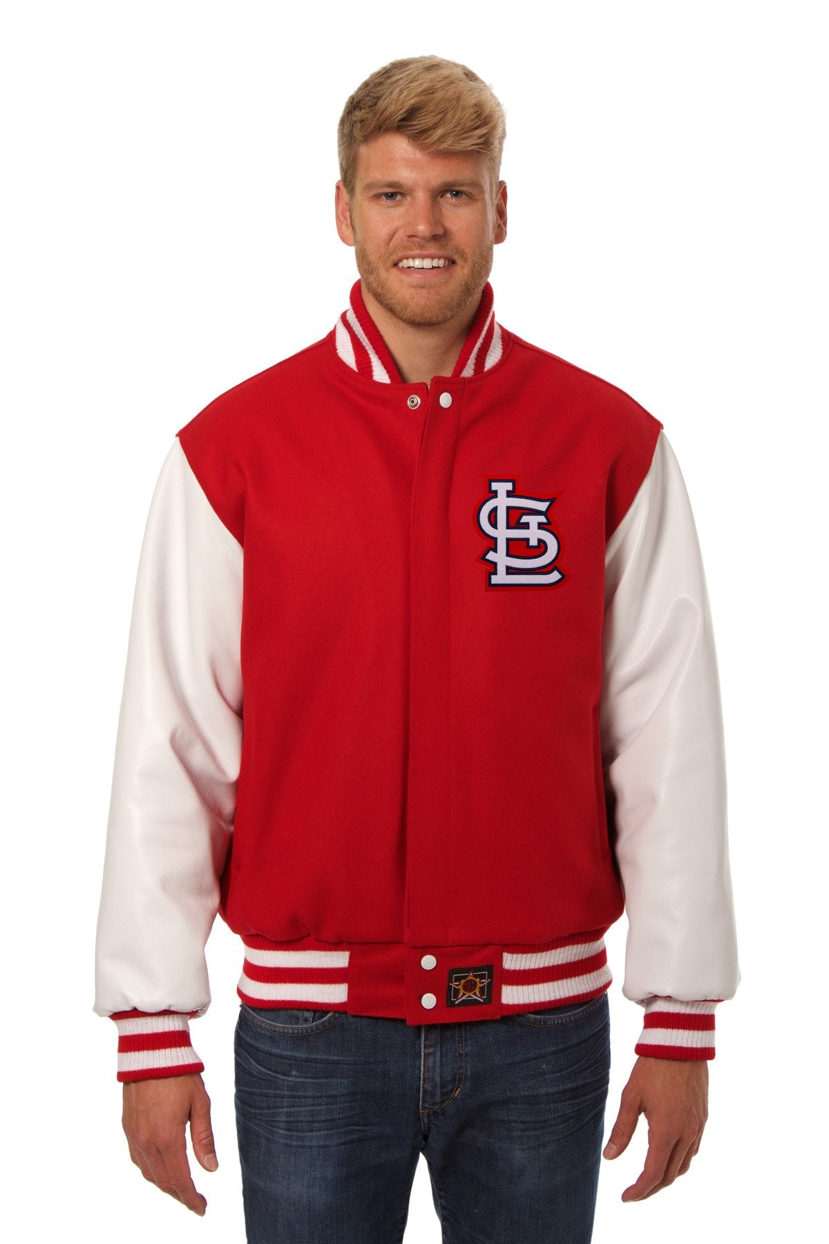 JH Design St. Louis Cardinals Full Leather Jacket - Red Large