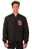 St. Louis Cardinals Wool & Leather Reversible Jacket w/ Embroidered Logos - Charcoal/Black - J.H. Sports Jackets