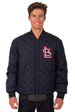 St. Louis Cardinals Wool & Leather Reversible Jacket w/ Embroidered Logos - Charcoal/Navy - J.H. Sports Jackets