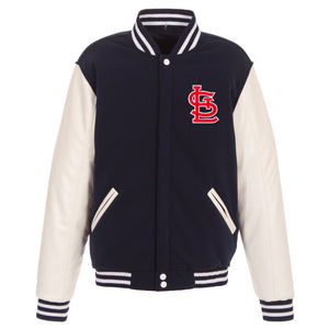 St. Louis Cardinals - JH Design Reversible Fleece Jacket with Faux Leather Sleeves - Navy/White - JH Design
