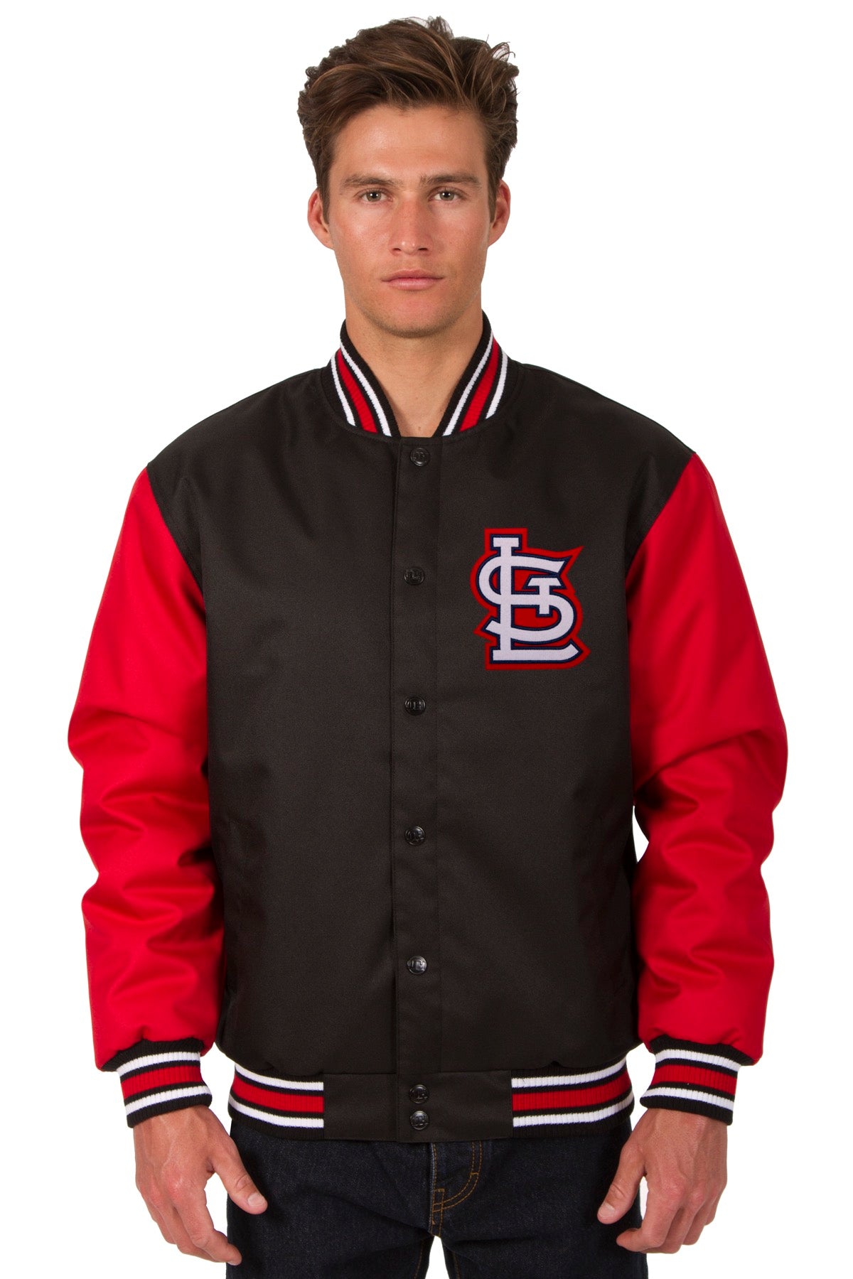 St. Louis Cardinals Poly Twill Varsity Jacket - Black/Red