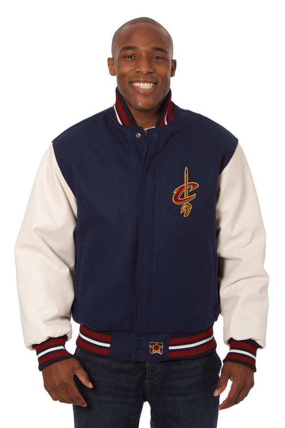 Cleveland Cavaliers Domestic Two-Tone Wool and Leather Jacket-Navy - JH Design
