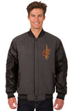 Cleveland Cavaliers Wool & Leather Reversible Jacket w/ Embroidered Logos - Charcoal/Black - J.H. Sports Jackets