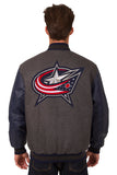 Columbus Blue Jackets Wool & Leather Reversible Jacket w/ Embroidered Logos - Charcoal/Navy - J.H. Sports Jackets