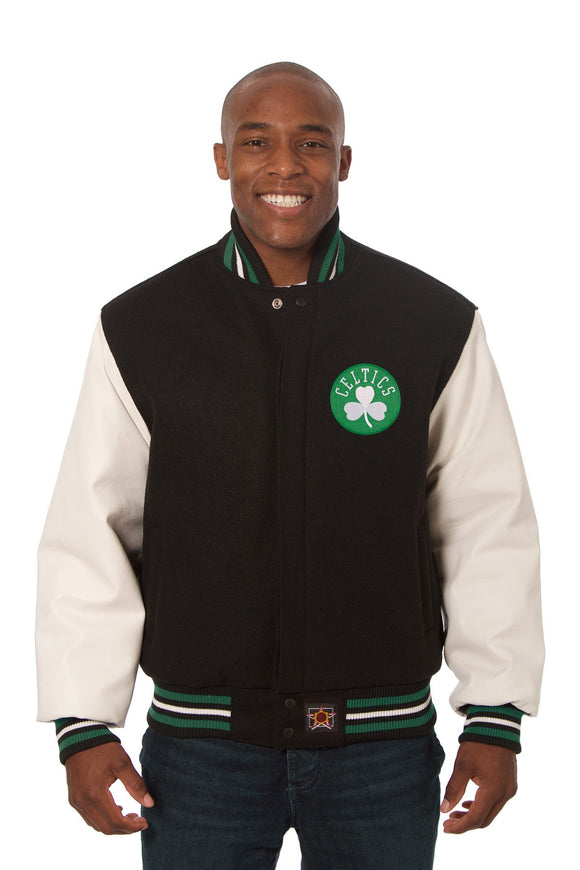 Boston Celtics Domestic Two-Tone Wool and Leather Jacket-Black - JH Design