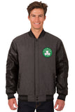 Boston Celtics Wool & Leather Reversible Jacket w/ Embroidered Logos - Charcoal/Black - J.H. Sports Jackets