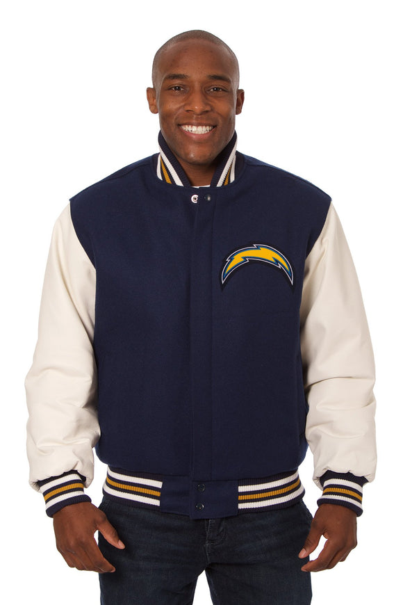 Los Angeles Chargers Two-Tone Wool and Leather Jacket - Navy - JH Design