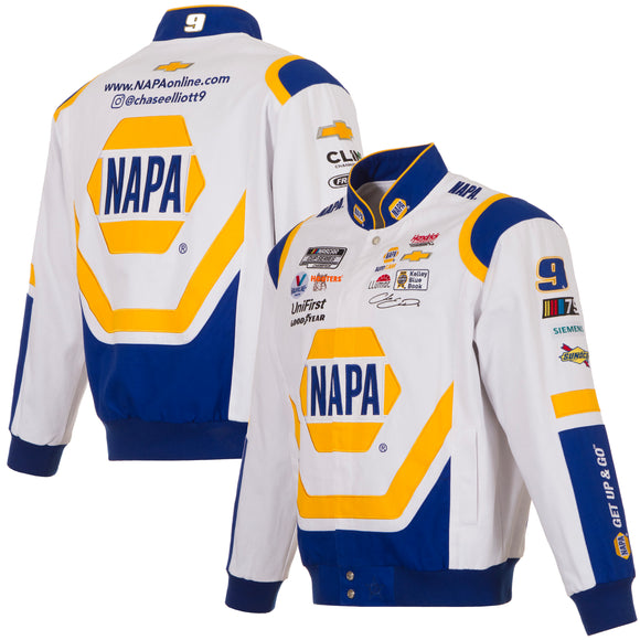 2023 Chase Elliott JH Design White/Royal NAPA Twill Uniform Full-Snap Jacket JH Design - J.H. Sports Jackets