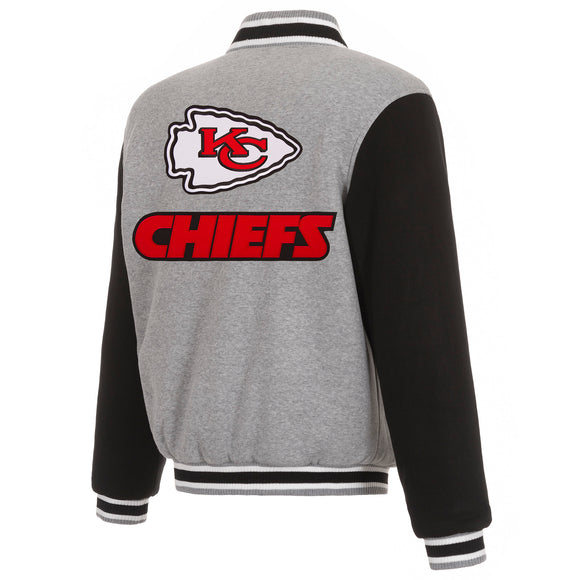 Kansas City Chiefs Two-Tone Reversible Fleece Jacket - Gray/Black - J.H. Sports Jackets