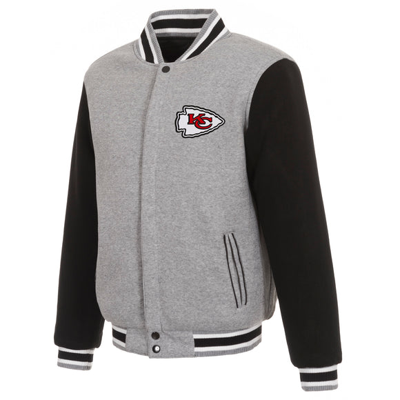 Kansas City Chiefs Two-Tone Reversible Fleece Jacket - Gray/Black - J.H. Sports Jackets