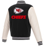 Kansas City Chiefs - JH Design Reversible Fleece Jacket with Faux Leather Sleeves - Black/White - J.H. Sports Jackets