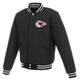 Kansas City Chiefs - JH Design Reversible Fleece Jacket with Faux Leather Sleeves - Black/White - J.H. Sports Jackets